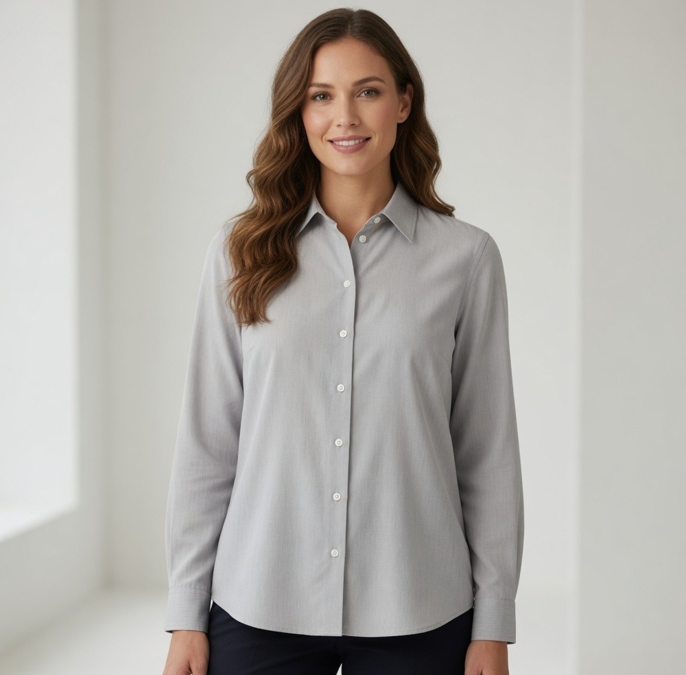 Orvis Womens Grey Silk Long Sleeve Button Up Dress Shirt L (14-16) NWT